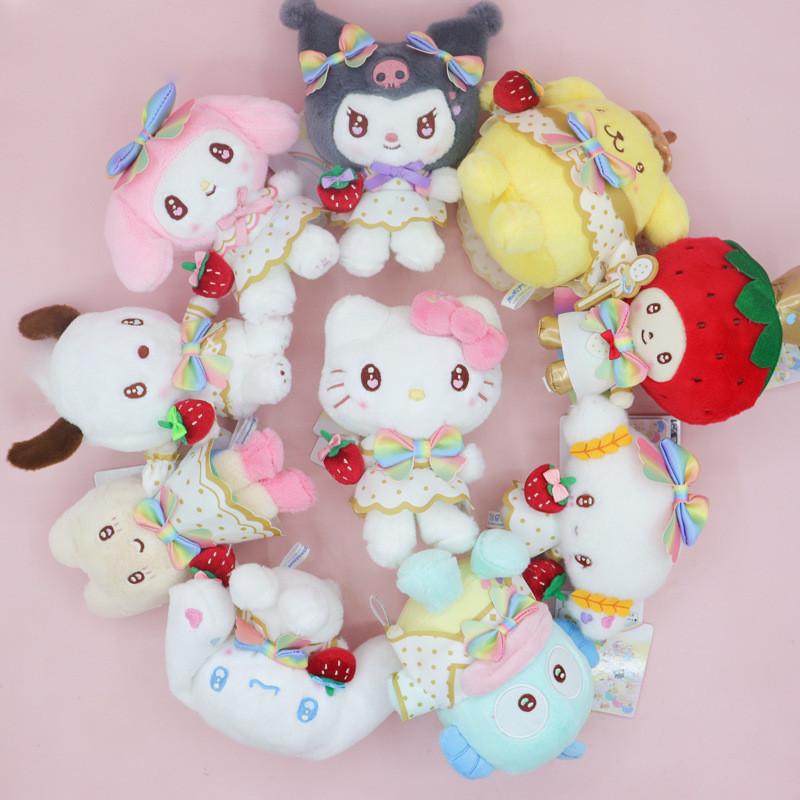 Sanrio Strawberry News Kuromi Plush Toy Bag Charm With Soft Short Pile For Kids
