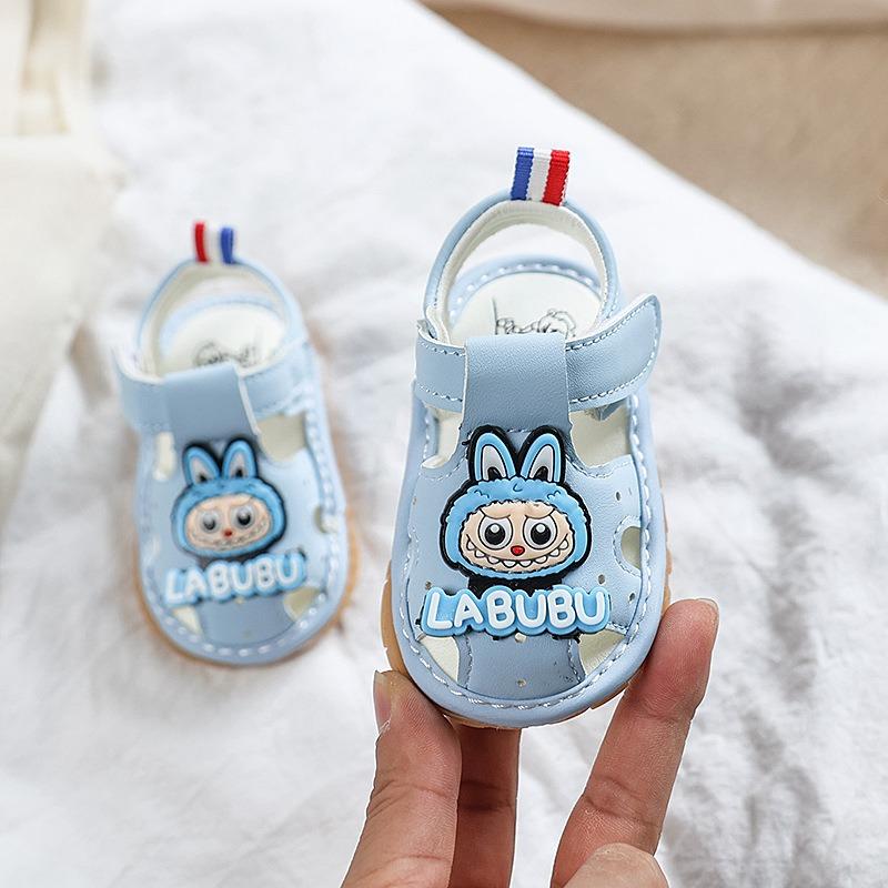 

Детская обувь 6-12 месяцев для девочек, мягкая подошва, обувь для ходьбы, летние новинки, закрытые сандалии для мальчиков, пищащие туфли 16 синий