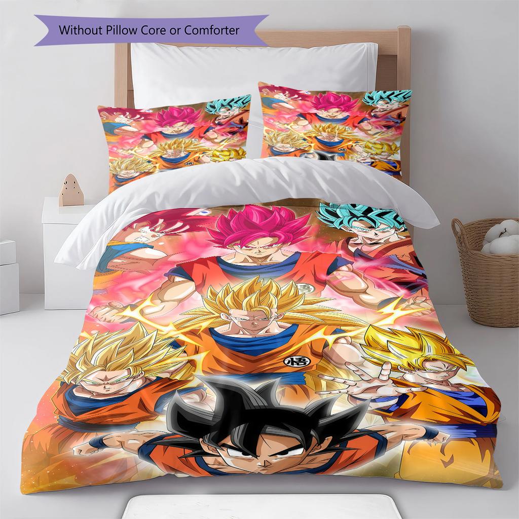 Pościel z wzorem DRAGON BALL, Zestaw kołdry Poszewka na kołdrę Poszewka na poduszkę Domowy Prezent Urodzinowy (1 * poszwa na kołdrę + 2 * poszewki na poduszki, bez rdzenia)