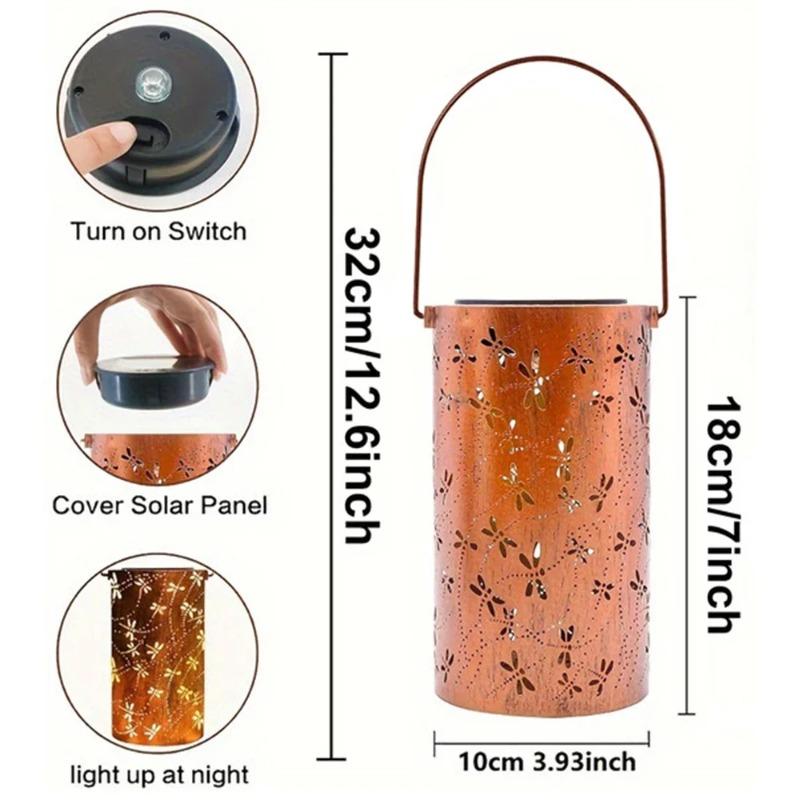 1PC Solar Dragonfly Lantern Metal Outdoor Hanging Light Waterproof Warm White LED Lamp for Garden Patio Yard Path Decor