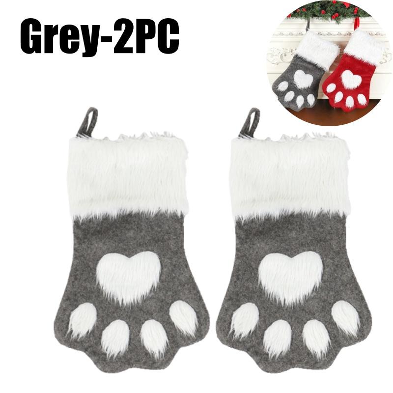 Red Velvet Christmas Stockings with Dogs Paw Winter Fuzzy Gift Bag for Home Hanging Holiday Ornament Decor