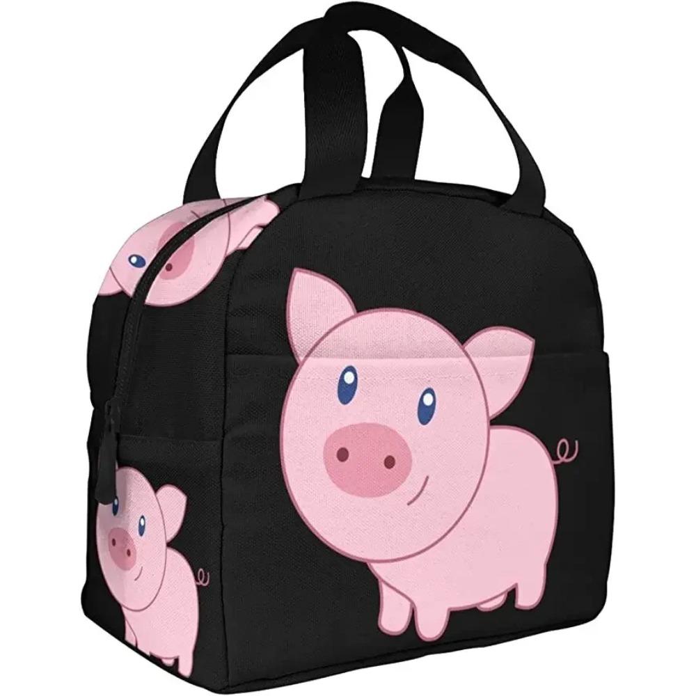 Niedliches Schwein mit Karomuster und Herz Kühl-Lunchbox Tragbare isolierte Canvas-Lunchtasche Thermische Lebensmittel Picknick-Lunchtaschen für Frauen Kinder
