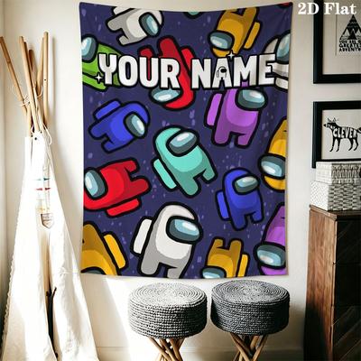 Custom Name Among Us Wall Tapestry Aesthetic Wall Hanging Printed Fabric Blanket Decorative Tapestries for Bedroom Living Room Home Decor