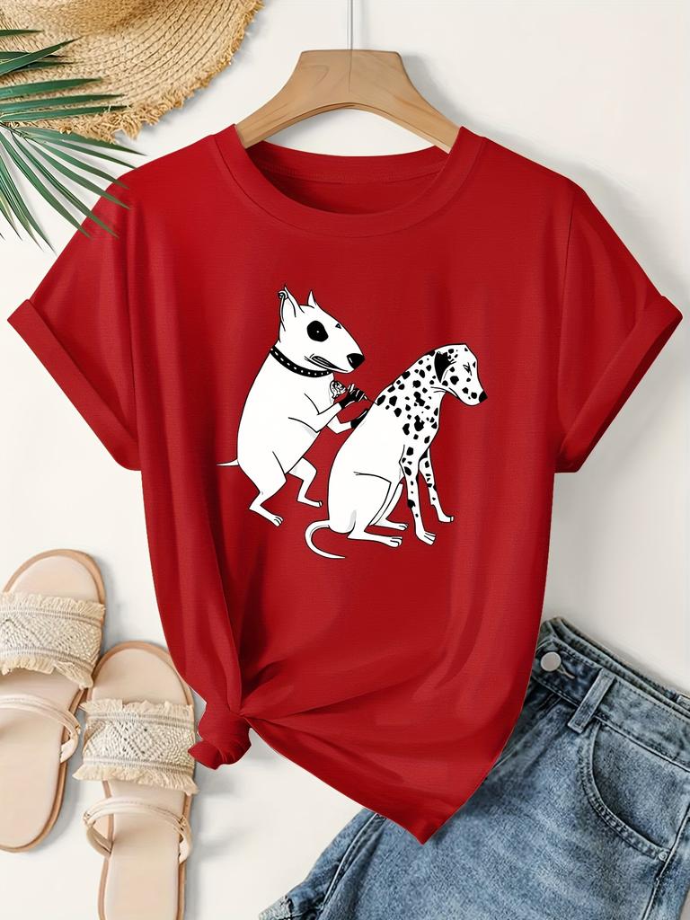 Women's Men with Bull Terrier & Dalmatian Dog Tattoo Design T-shirt Vintage Fashion Tee Harajuku Cotton Streetwear Oversized