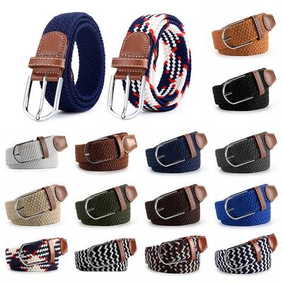 PU Leather Buckle Canvas Belts Elasticated Fabric Waistband Fashion Braided Stretch Belt