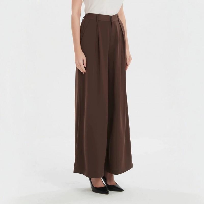 High Waist Wide Leg Trousers Women Casual Loose Fit All Season Coffee Color