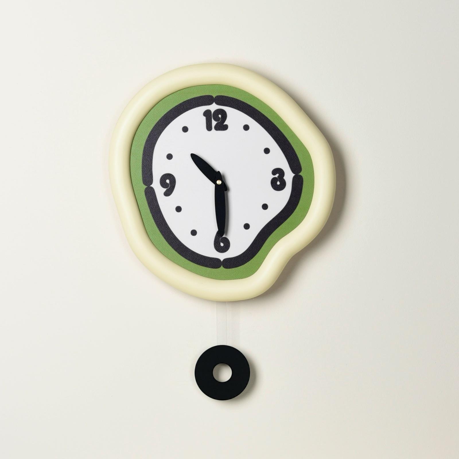 

Green Wall Clock Decorative Clock Painted Off-white Frame Ultra-quiet No-punch Wall-mounted Art Decoration Fresh Green - 33 × 50cm - C37-D