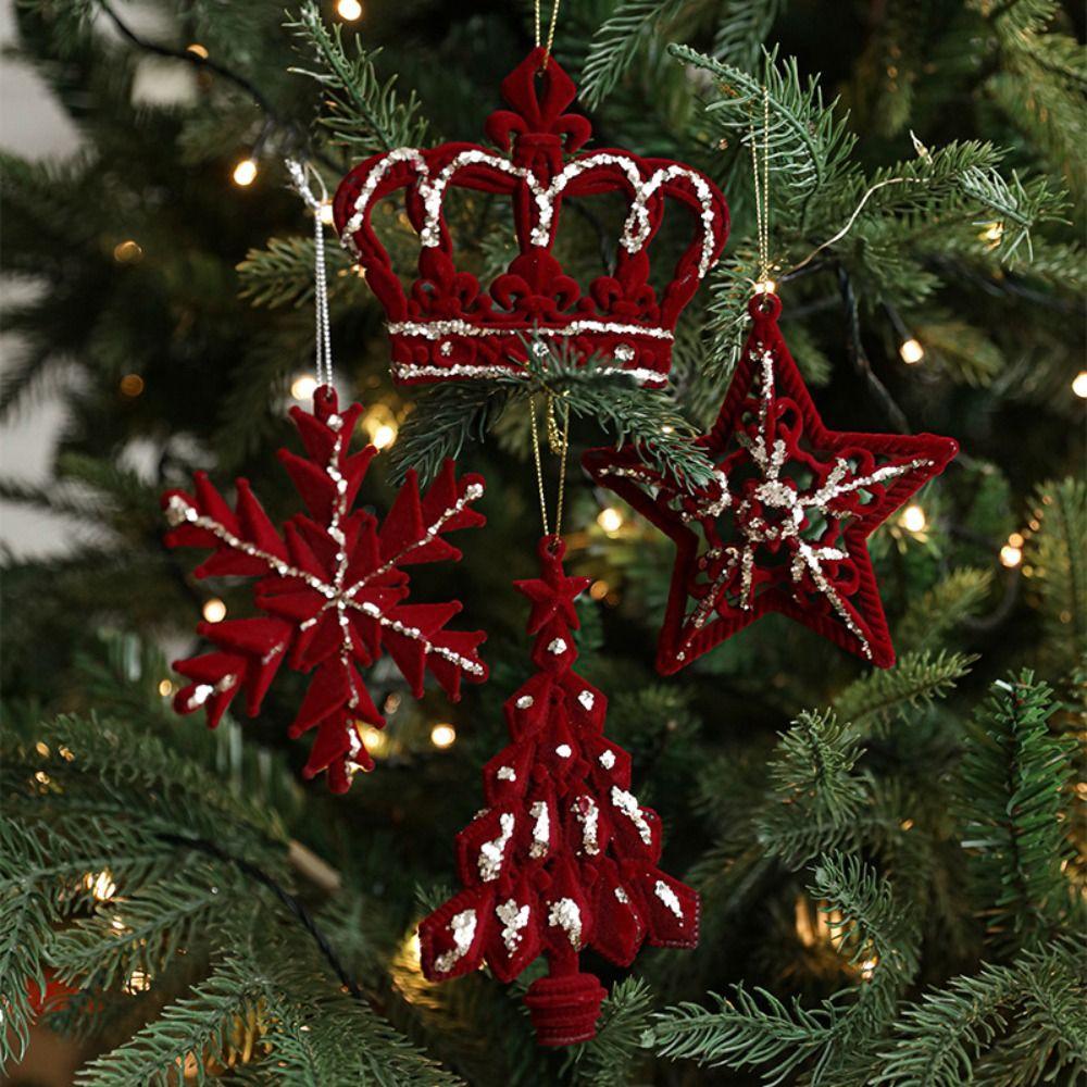 

Red Xmas Tree Hanging Ornaments Plush Merry Christmas Decor Hotel Office Decor