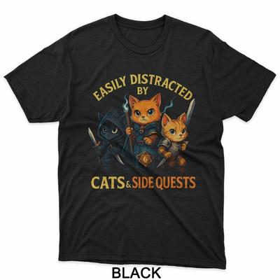 Easily Distracted By Cats And Side Quests Rpg Gamer T-Shirt