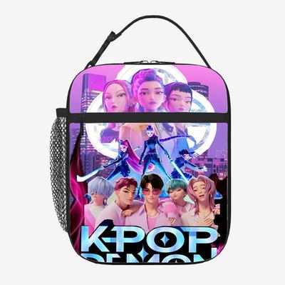 Cartão de Aluno do Ensino Fundamental Kpop Caçador de Demônios Bolsa Térmica Portátil Bolsa de Piquenique ao Ar Livre Bolsa para Marmita Infantil Bolsa de Marmita