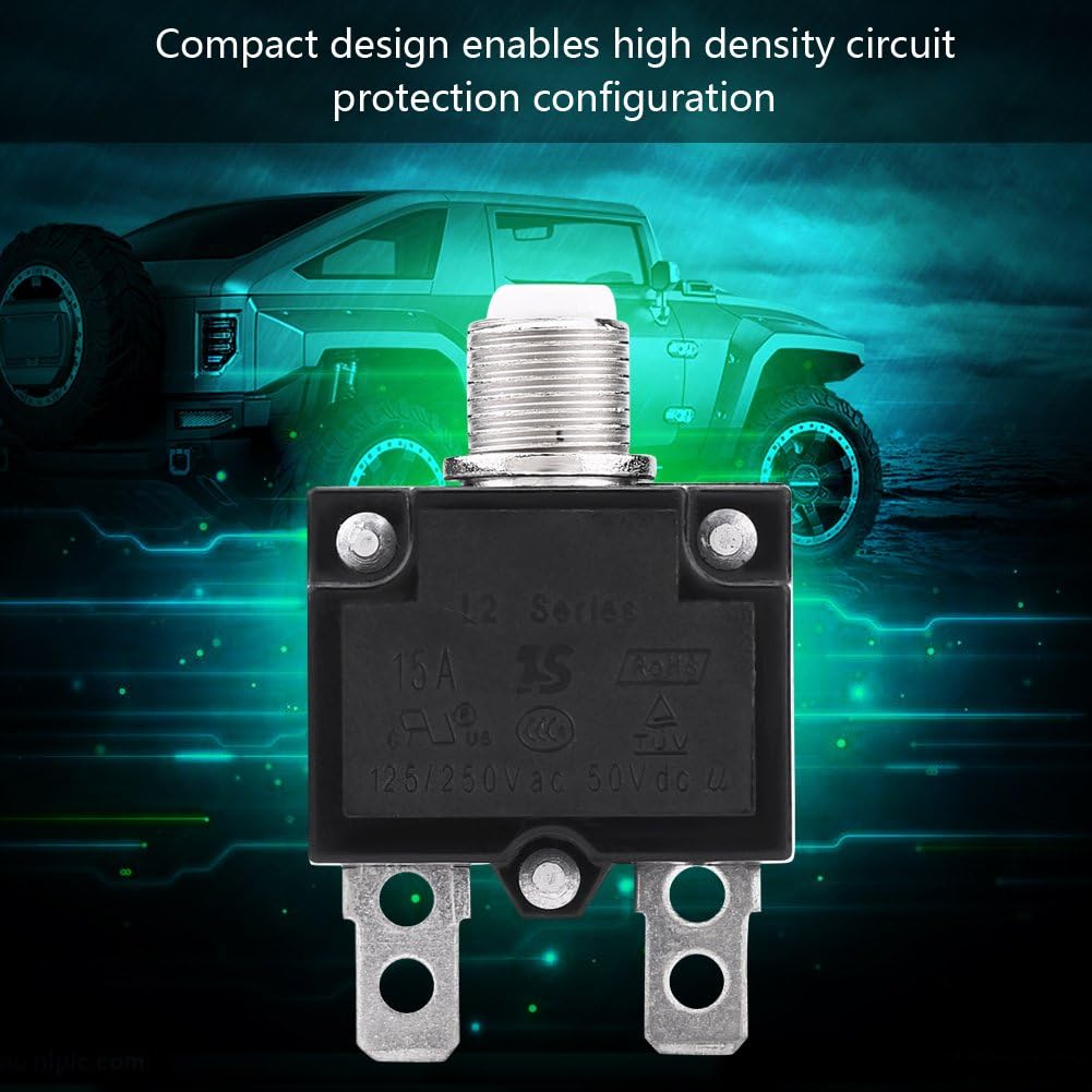 Thermal Overload Protector, AC 125/250V Push Reset Button Circuit Breaker Protector(15A) Thermal Circuit Breakers Reset Button Way 101 15 Amp Reset