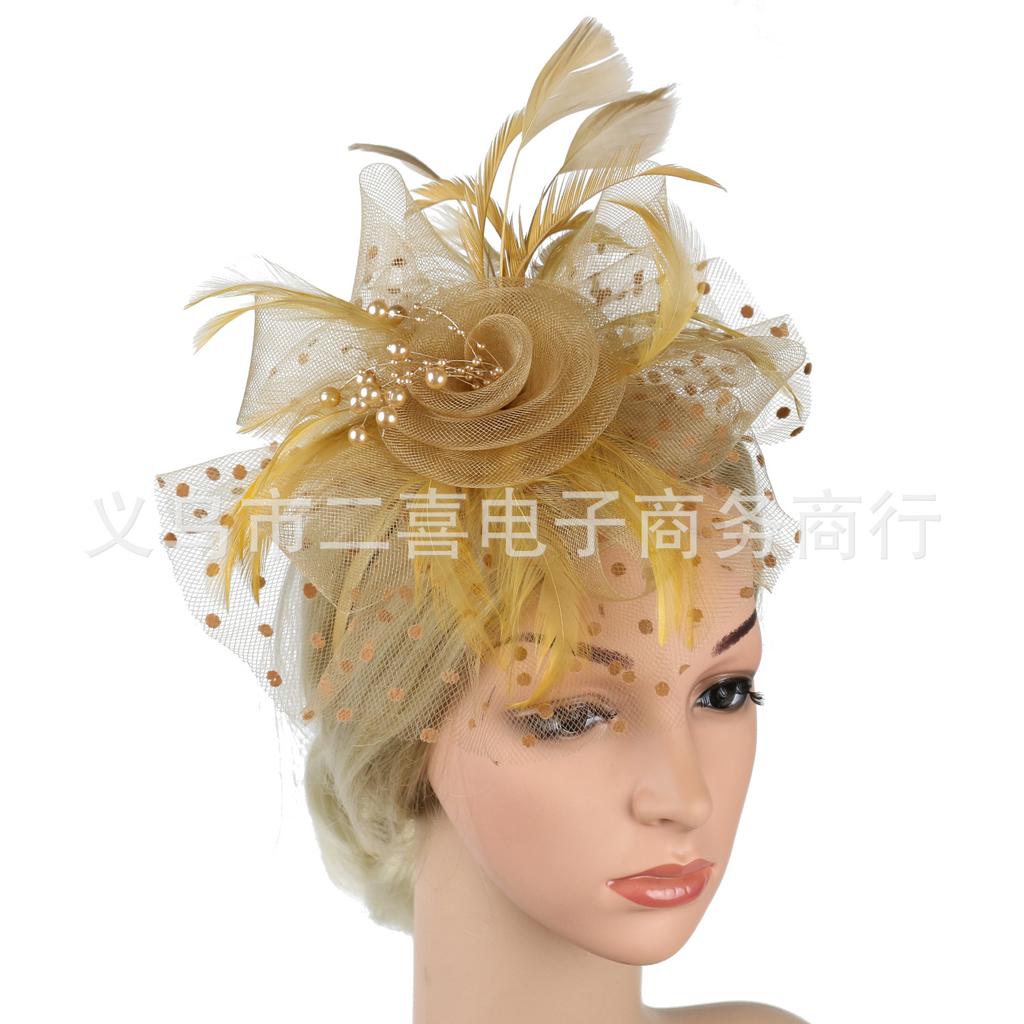 Europe and the United States popular feather headgear bridal hair accessories mesh top hat Jockey Club hair accessories hairpin headband