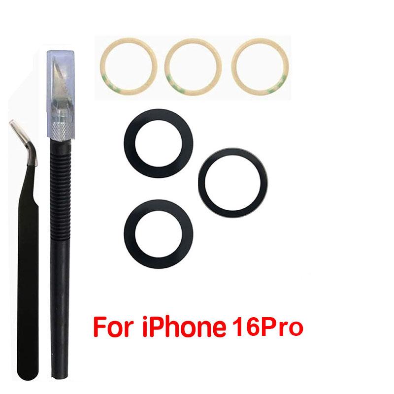 1 Set Glas für Rückkameraobjektiv für iPhone 16 16Plus 16Pro Max Reparaturteile für die Rückkamera mit 3M Klebeaufkleber & Werkzeugsets