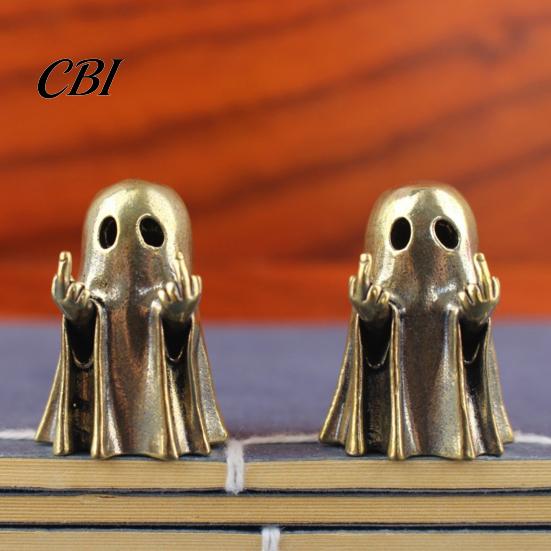 Niche Trendy Desk Accessory Halloween Ghost Brass Figurine, Funny Middle Finger Ornament for Compact Display Cabinet Table Shelf Mantel Home