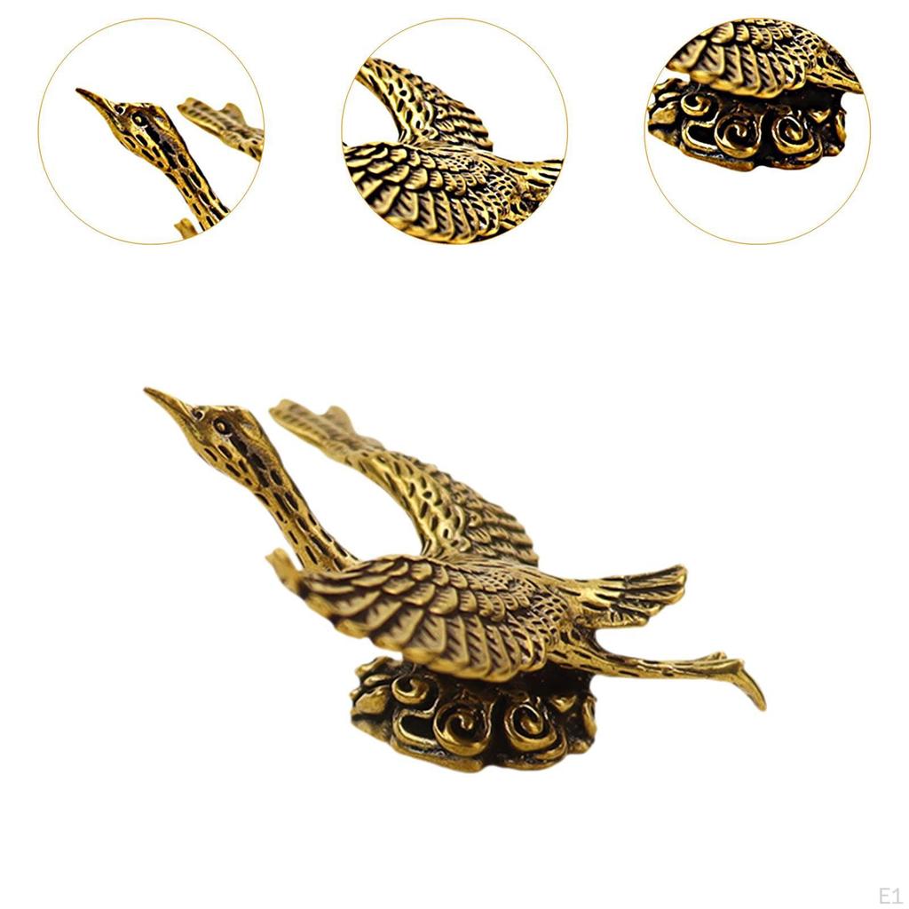 Brass Crane Statue, Wealth Decor Antique Tea Pet Artware, Animal Collectible Figurine for Home