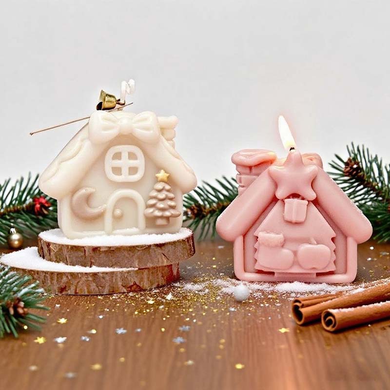 WTEMPO Creative Christmas-House-Shaped Silicone Molds Christmas Candle/Resin Liquid Handicrafts Making Molds Christmas Festival Decorations DIY Molds