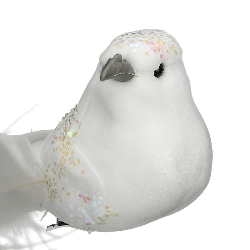Simulated feather white bird with clip Christmas decoration