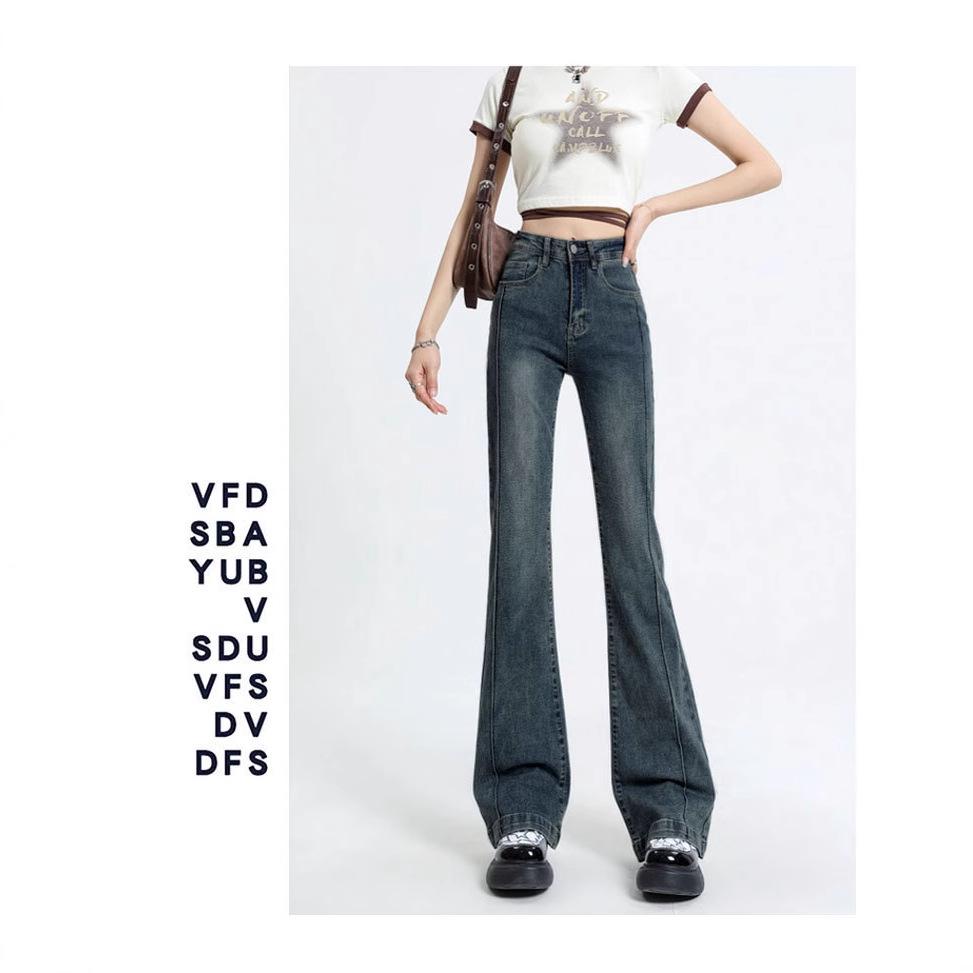 

Women s High-Waisted Blue-Gray Patchwork Micro-Flared Jeans S