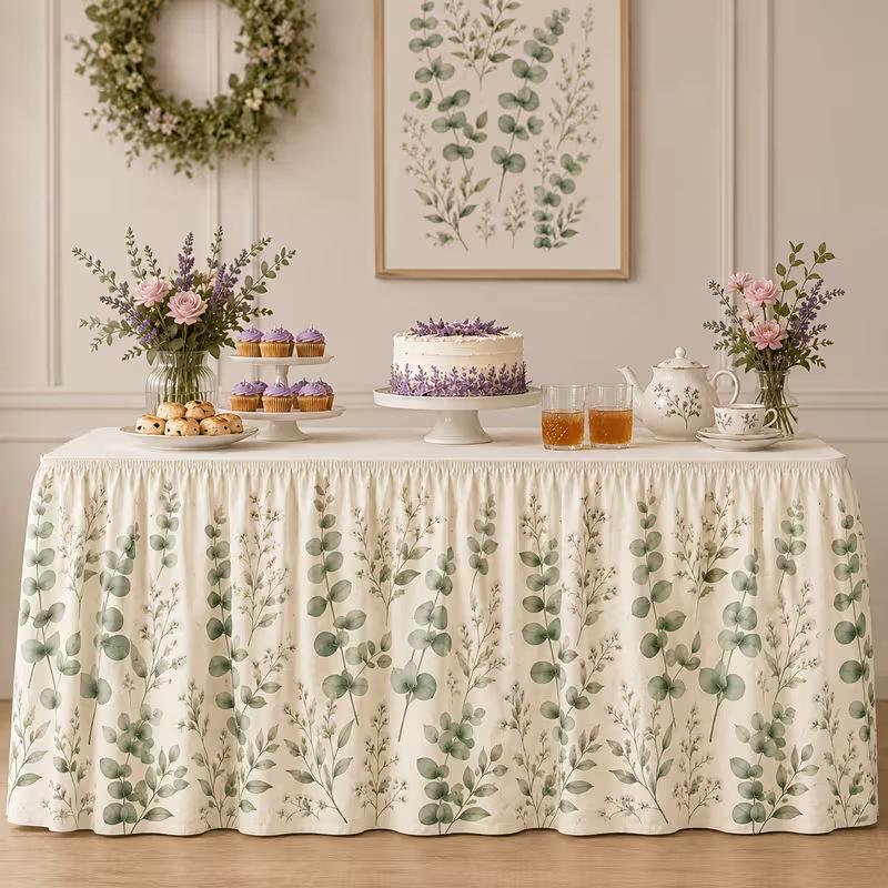 Pastoral Floral Fruit Print Table Skirt Dustproof Party Decoration for Birthday Home Cabinet Cover 140cm 180cm 210cm 275cm