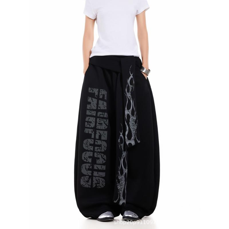 Vintage niche letter flame streamer casual sweatpants street design sense loose casual straight wide-leg pants