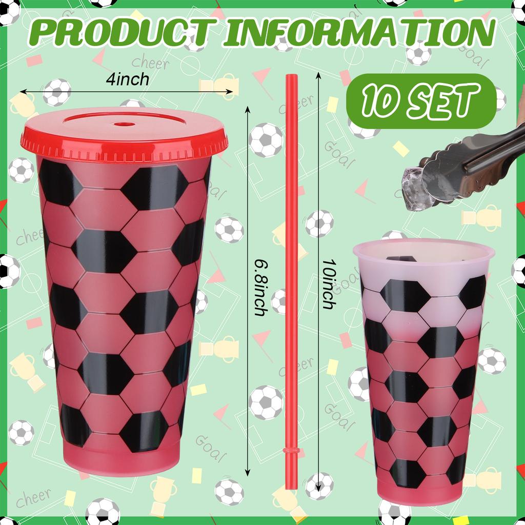 10 Stück 24 oz Plastik Fußballbecher Wiederverwendbarer Becher mit Deckel und Strohhalm Fußball Geburtstagsparty Geschenke für Fans Männer Frauen Sport