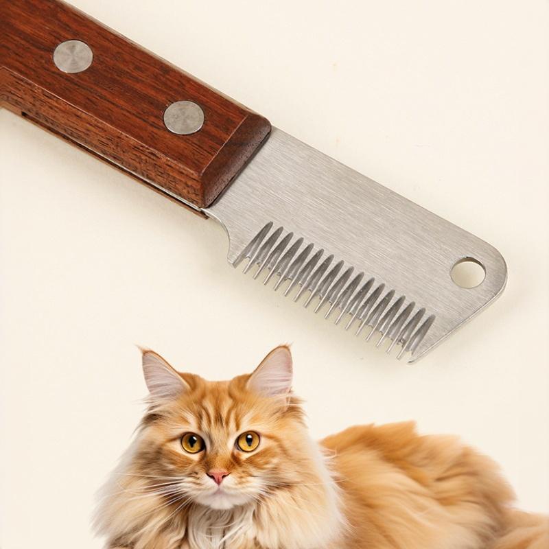 Pet Mat Tangles Removing Stripping Knife Stainless Steel Tool with Wooden Handle for Long Hair Cat Dog Grooming