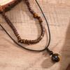 Vintage Wood Pearl Turquoise Necklace Wood Beads Geometric Gravel Chain  Women
