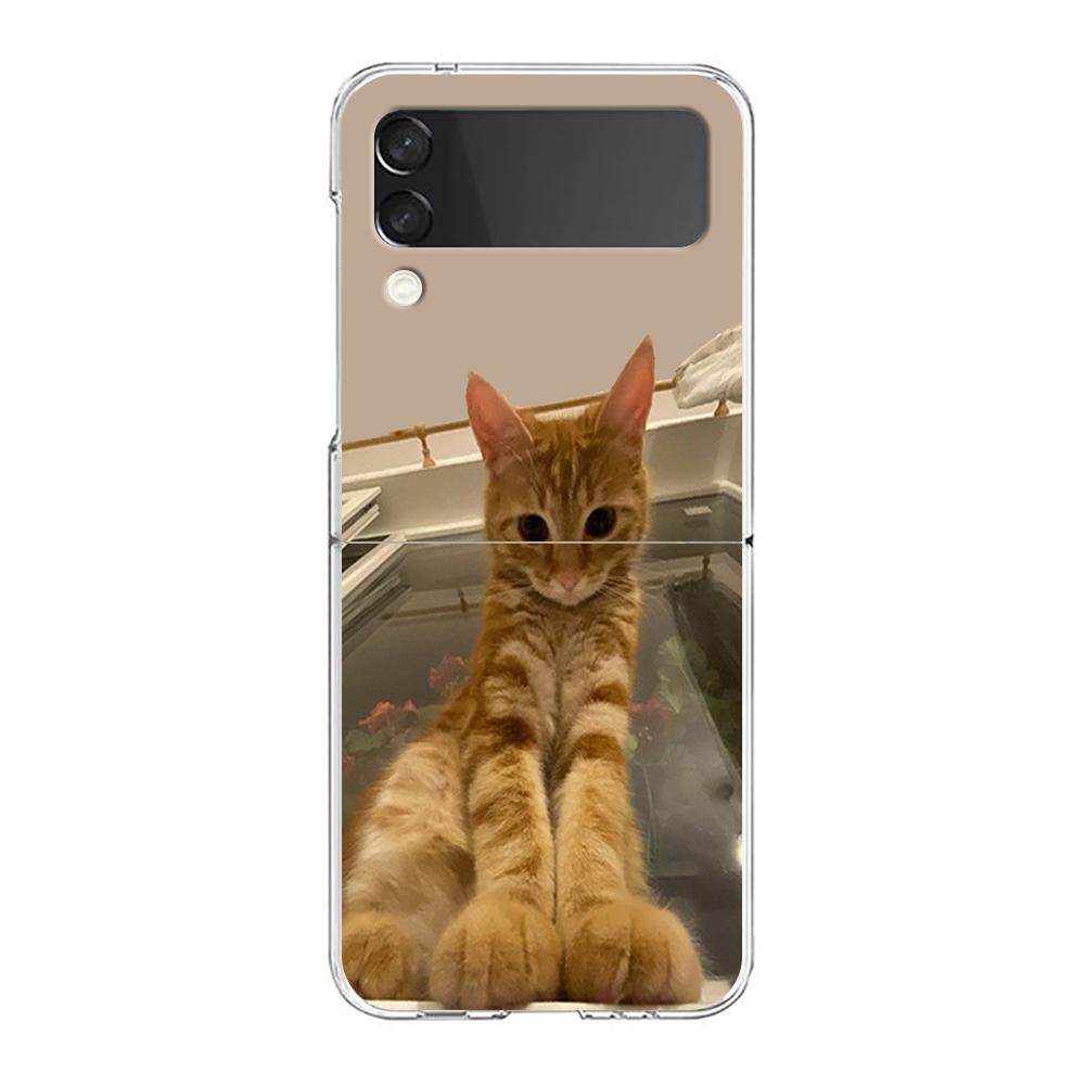Transparent Phone Case For Samsung Galaxy Z Flip 3 4 5 6 7 Hard Folding PC Z Flip3 Flip4 Cover Funny Animal Cat