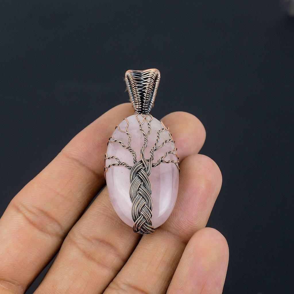 Rose Quartz Jewelry, 999 Copper Wire Wrapped Pendant Handmade Gemstone Jewelry, Gifts For Wife Brand New Pendant