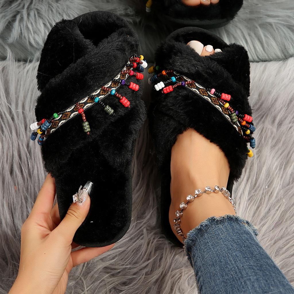Soft Sole Warm Slippers Women Winter New Cross Design Cozy Home Shoes