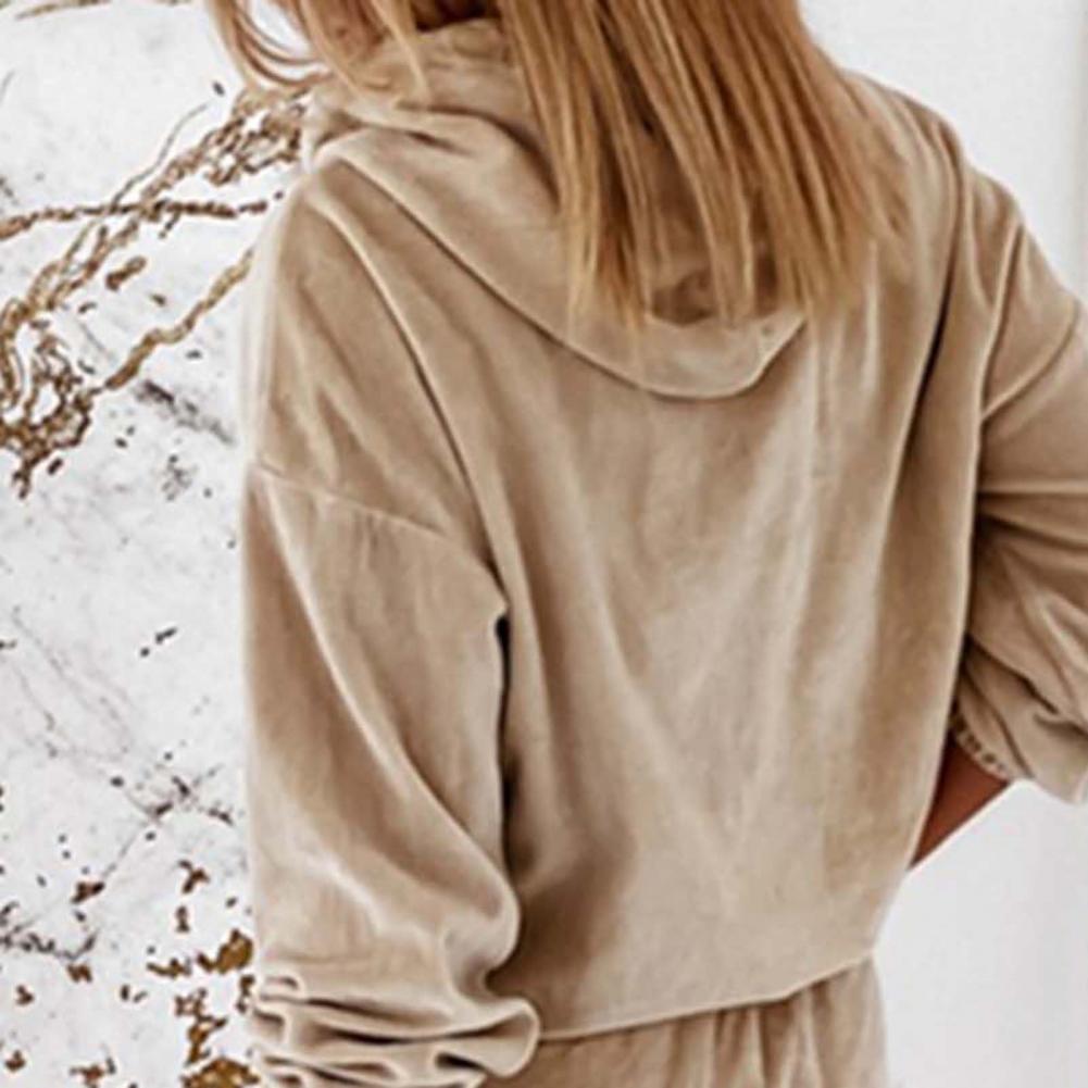 1 Set Sweatshirt Sweatpants Solid Color Elastic Cuff Autumn Winter Thick Warm Pullover Pants for Daily Wear