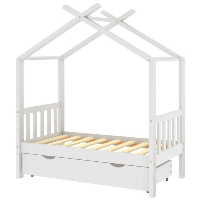 VidaXL Cadre de lit enfant avec tiroir blanc pin massif 70x140 cm, cadre de lit en bois pour enfant, lit, lit pour enfant 322148