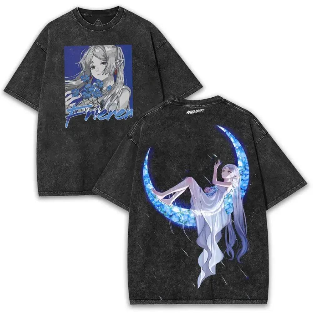 Anime Frieren: Beyond Journey's End Graphic Tee Men Women Clothing Washed Cotton Tshirt Vintage Casual T-shirt Harajuku T Shirt