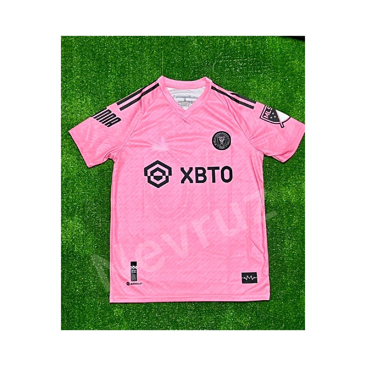 

Розовая футбольная майка Inter Miami с короткими рукавами для взрослых Месси 23-24