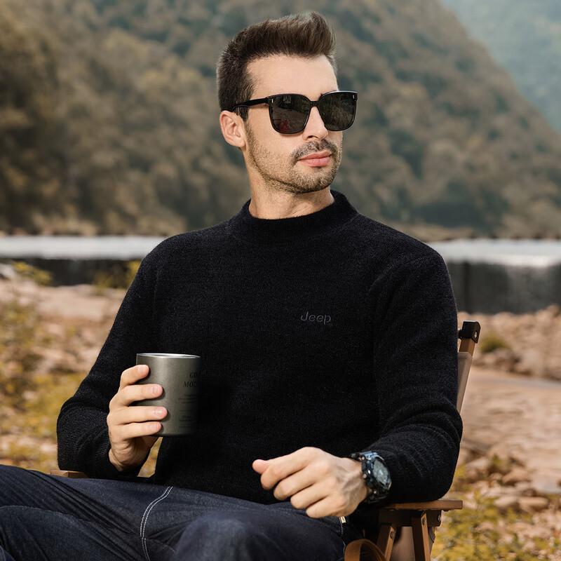 JEEP Men's Fleece Lined Chenille Round Neck Sweater