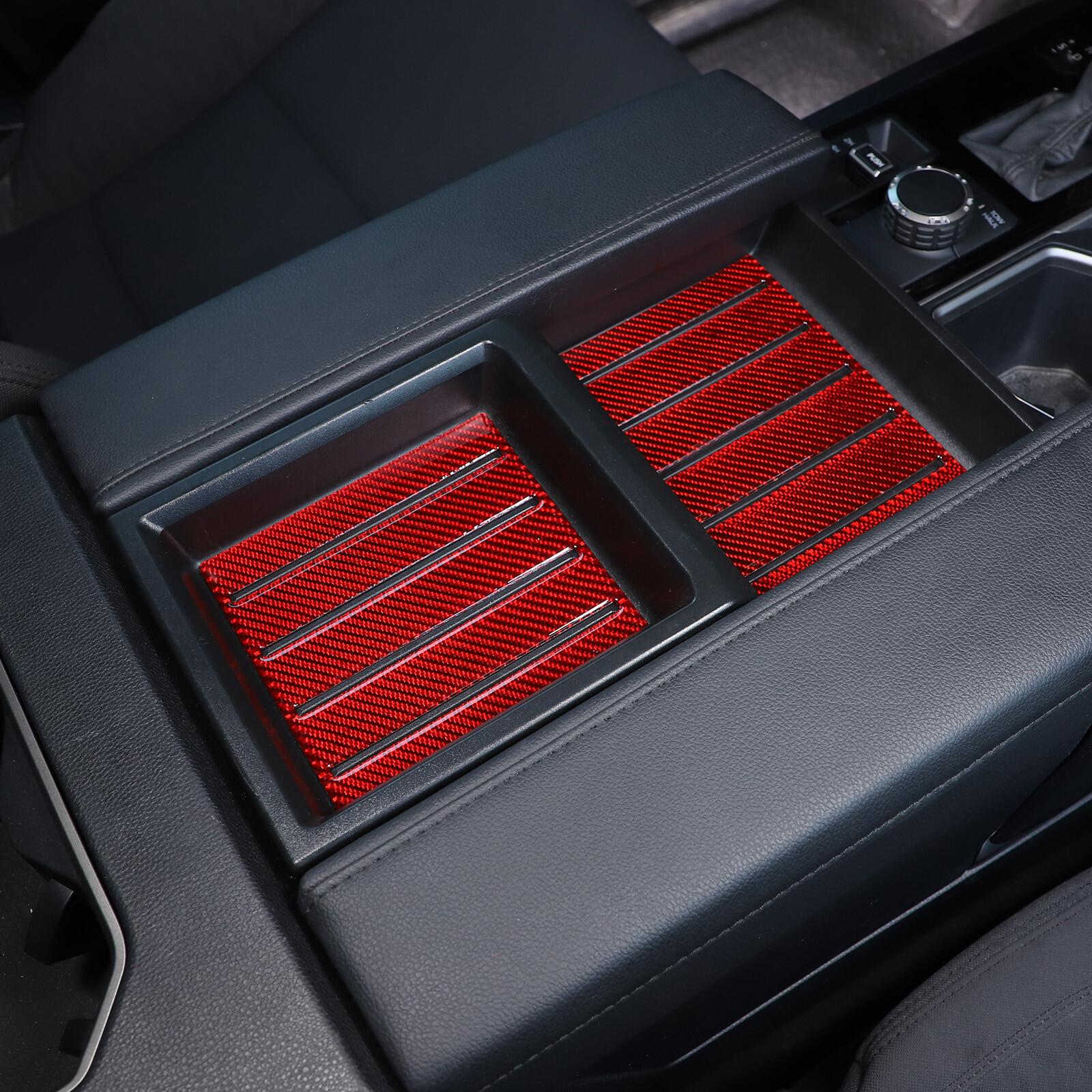 Red Carbon Fiber Center Armrest Slot Mat Trim Cover For Toyota Tundra -23
