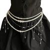 Multi Layered Pearl Tassel Waist Chain Belt for Women Elegant Body Chain with Adjustable Length for Parties and Festivals