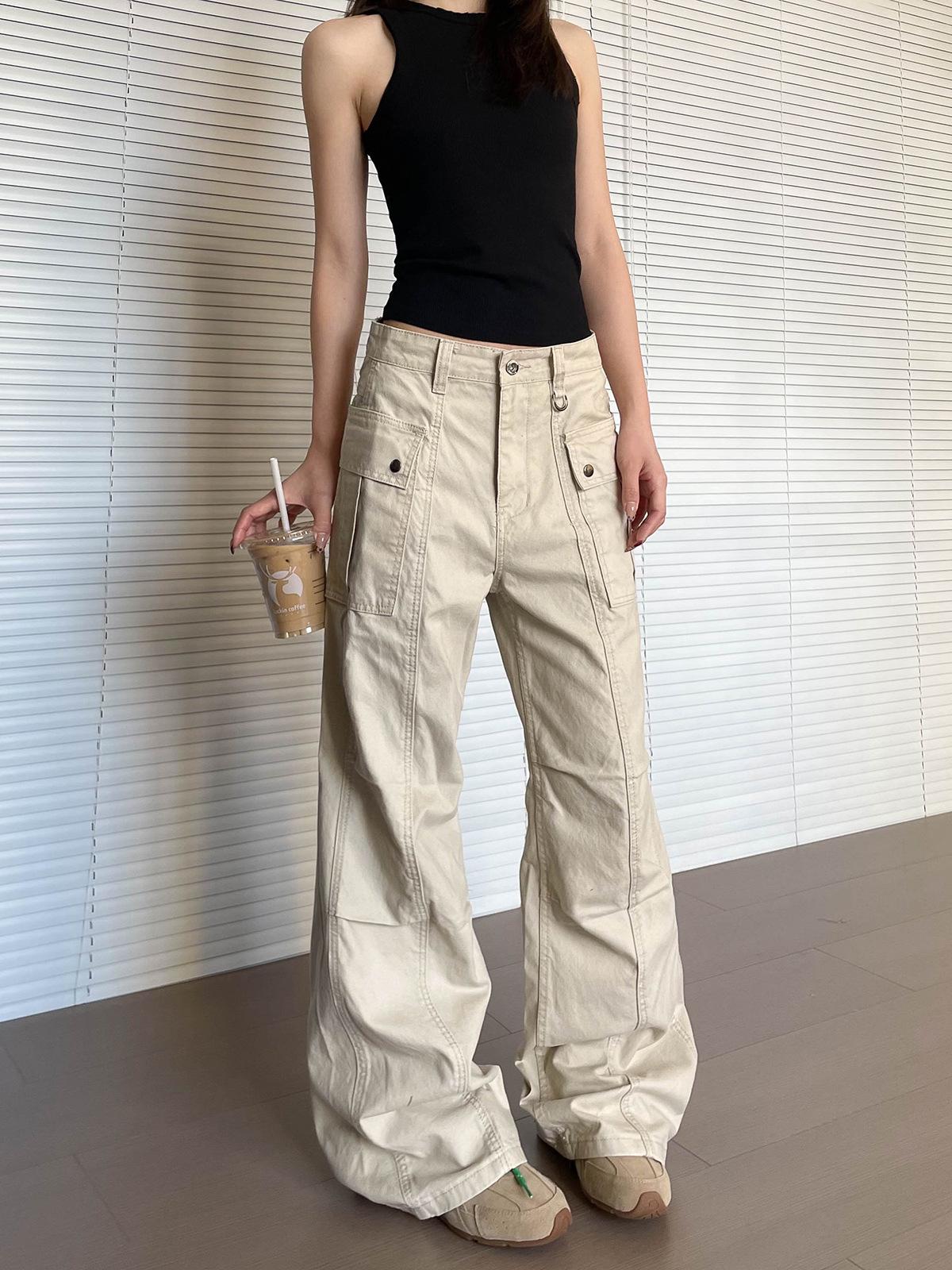 

Унисекс Ретро Брюки Карго Прямого Покроя Клеш с Множеством Карманов - Вываренные, Облегающие, Повседневный Тренд Medium абрикосовый