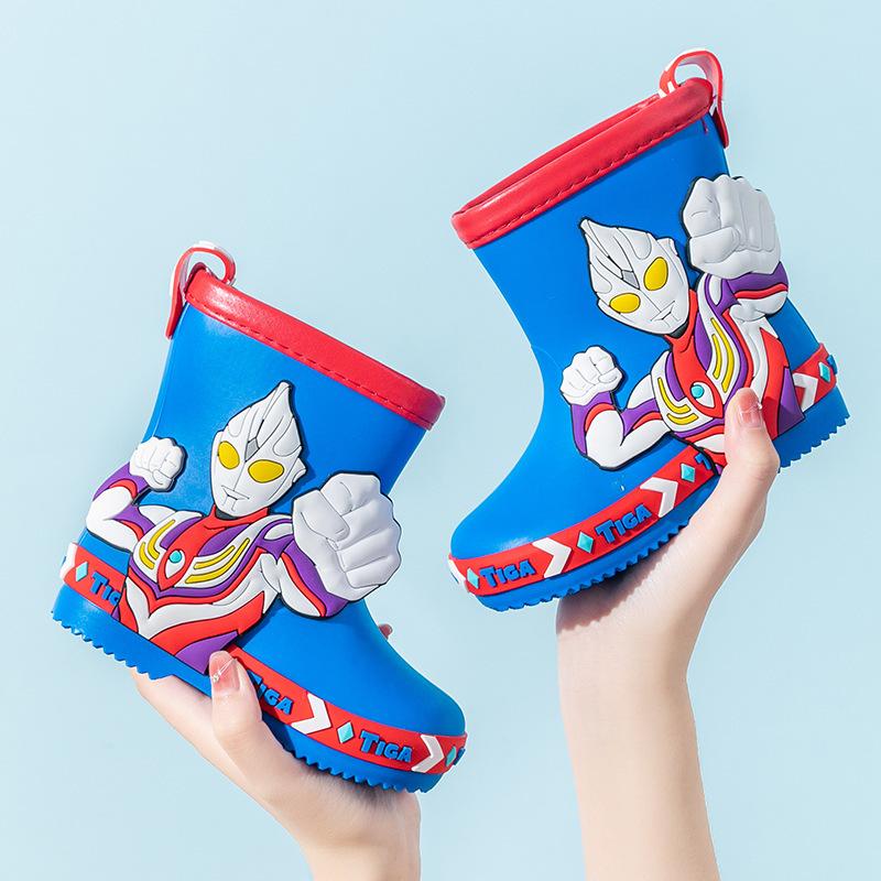 

Ultraman Cartoon Genuine Tiga Zero Children s Rain Boots New Boys Mid-Calf Shoes Student Non-Slip Lightweight Water Boots 23