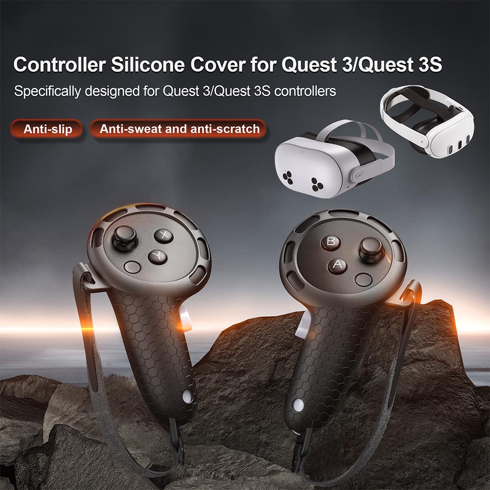 Silicone Controller Grips with Hand Strap Non-Slip Handle Cover Controllers Protector for Meta Quest 3S/Quest 3 VR Accessories