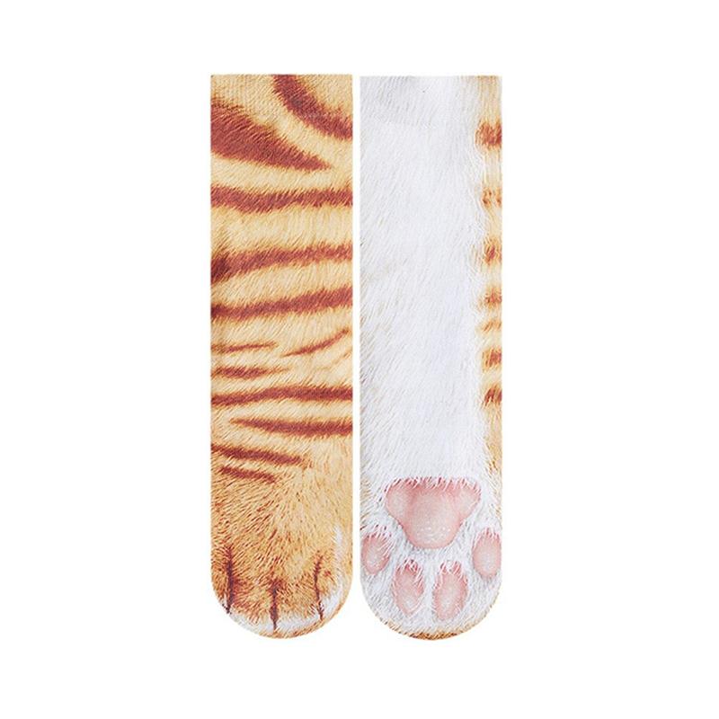 

Creative Animal Foot Printed Women Middle Tube Socks Cartoon Cat Tiger Duck Claws Ladies 3D Print Funny Animal Middle Socks Orange cat for child