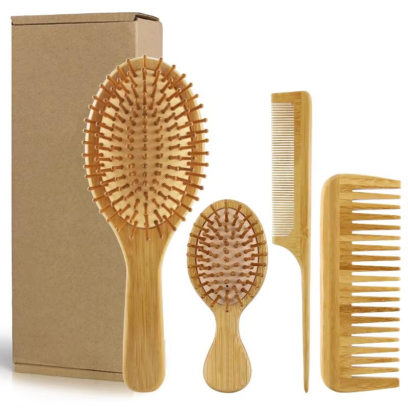 

4 Pcs Hair Combs With Box Eco-friendly Bamboo Wooden Air Cushion Massage Comb For Adult Children Wide Tooth And Pointed Tail Cmb