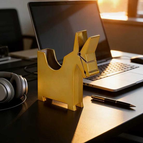 Creative Wooden Horse-Shaped Clip Storage Box Metallic Texture Pen Holder Note Business Card Organizer Cute Animal Desktop Decor for Office School