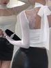 2026 Women's Lace Patchwork Open Back Tie-Up Long Sleeve T-Shirt