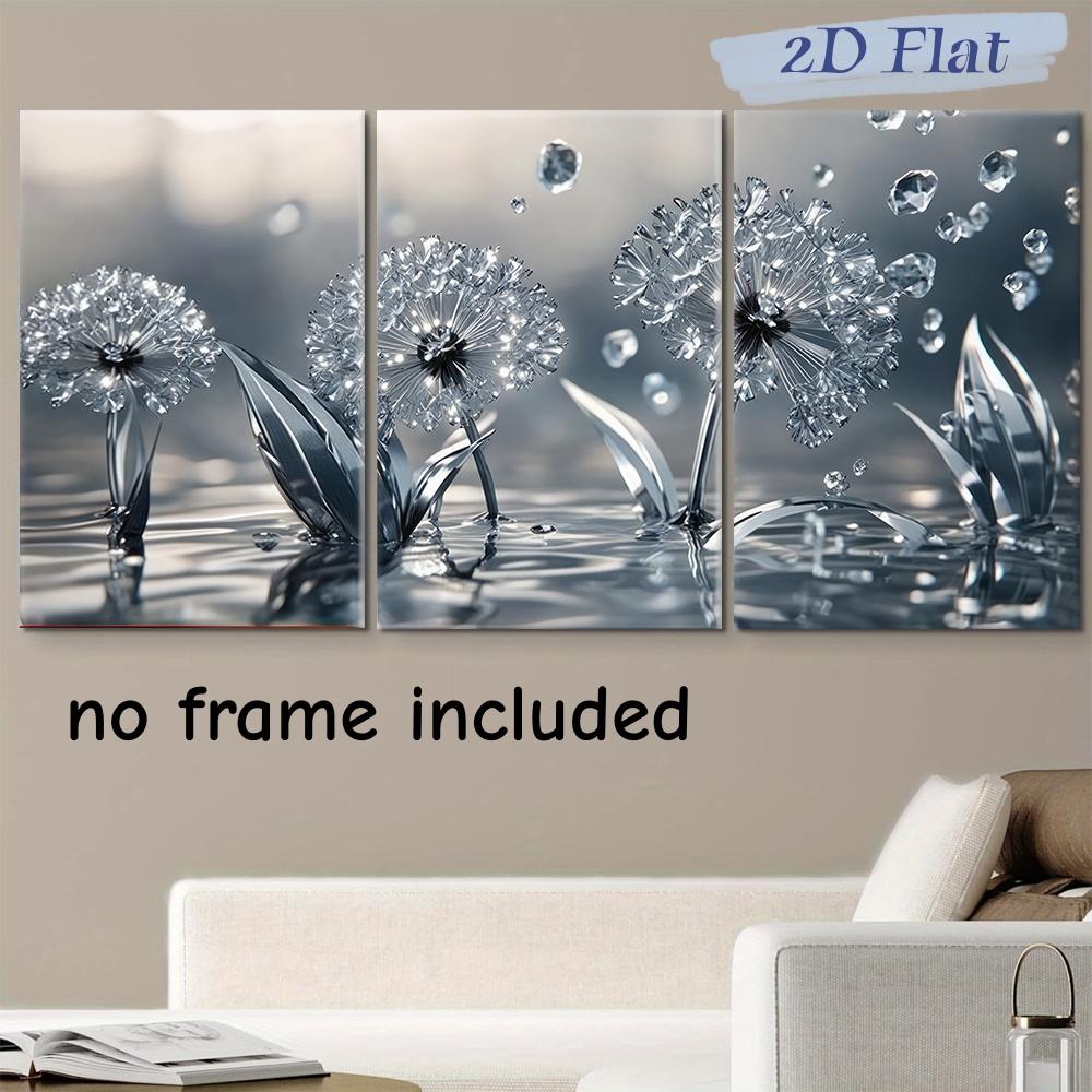 

3-piece modern minimalist crystal dandelion frameless canvas painting living room bedroom foyer decoration hanging painting Nord (as the picture,20x30cm-3pcs)