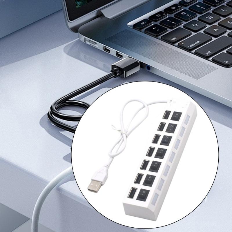 USB Splitter 7 Port Power USB Splitter Expander USB2.0 Data Port Splitter Adapter Individual Switches USB Splitter for