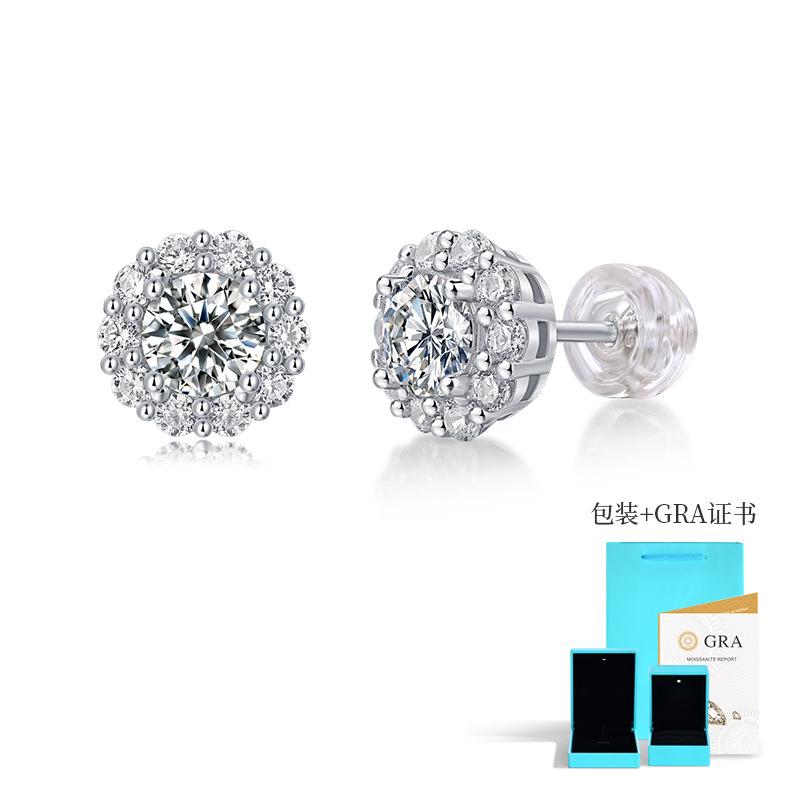 S925 Silver Moissanite Stud Earrings New Arrival Livestream Cross-Border Bestseller Drop-Shipped Geometric Light Luxury Style