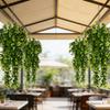 6pcs Artificial Hanging Plants Faux Eucalyptu Leaf Greenery Vine Outdoor Garden Resistant Plastic Plants Home Wall Wedding Decor