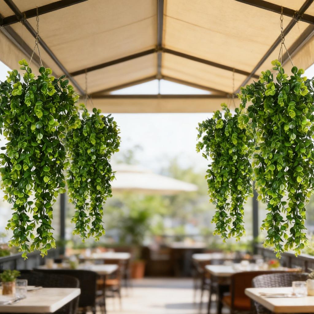 6pcs Artificial Hanging Plants Faux Eucalyptu Leaf Greenery Vine Outdoor Garden Resistant Plastic Plants Home Wall Wedding Decor