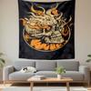 A Fiery Skull with Orange Flames and Intricate Detailing On a Dark Background. Patterned Tapestry for Bedroom and Living Room Home Decor